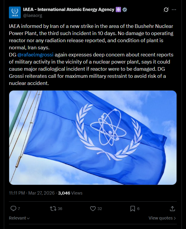 2026 03 27 IAEA Iran Nueclear Powerplant